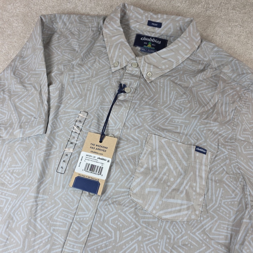 Chubbies Shirt Mens XL‎ Beige Button-Down Resort Weave Friday Short Sleeve NWT